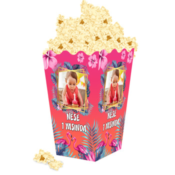 Tropikal Çerçeve İle Flamingo Temalı Popcorn Kutusu