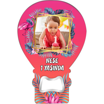 Tropikal Çerçeve İle Flamingo Temalı Resimli Balon Magnet Açacak