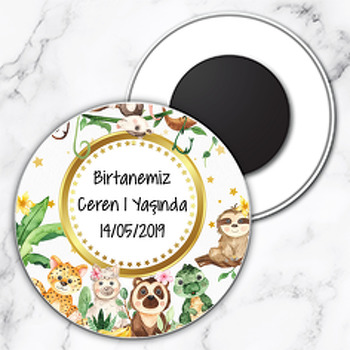 Tropikal Orman Temalı Daire Plastik Hediyelik Magnet