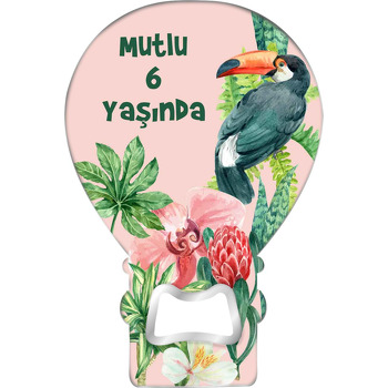 Tukan Kuşu ile Yapraklı Pembe Fon Temalı Balon Magnet Açacak