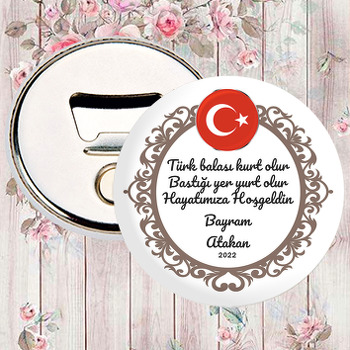 Türk Bayrağı ile Kahverengi Çerçeve Temalı Magnet Açacak