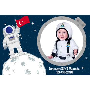 Türk Bayraklı Astronot Temalı Doğum Günü Magnet