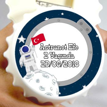 Türk Bayraklı Astronot Temalı Kapak Şekilli Magnet Açacak