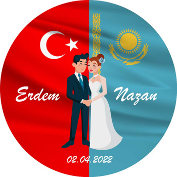 Türk ve Kazak Bayrağı Temalı Akrilik Daire Magnet