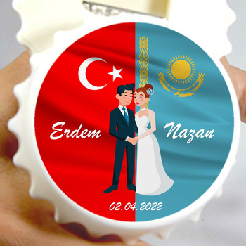 Türk ve Kazak Bayrağı Temalı Kapak Şekilli Magnet Açacak