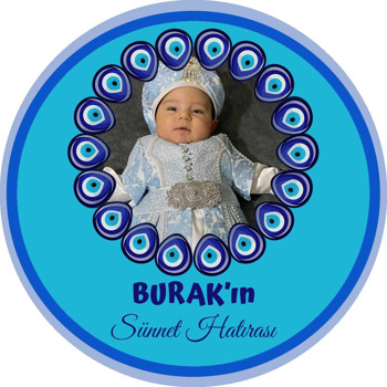 Turkuaz Fonda Nazar Boncuğu Çerçeve ile Sünnet Temalı Sticker