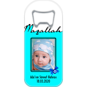 Turkuaz Maşallah Yazılı Sünnet Temalı Uzun Magnet Açacak