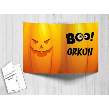 Turuncu Halloween Boo Temalı Anı Kartı