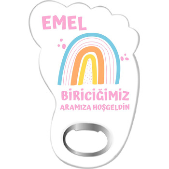 Turuncu Mavi Pembe Çizgi Gökkuşağı Temalı Ayak İzi Magnet Açacak