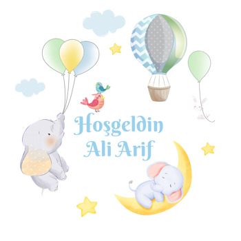 Uçan Balonlu Fil ve Arkadaşları Temalı Parti Süs Sticker