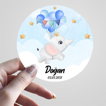 Uçan Sevimli Fil ile Mavi Balonlar  Temalı Sticker