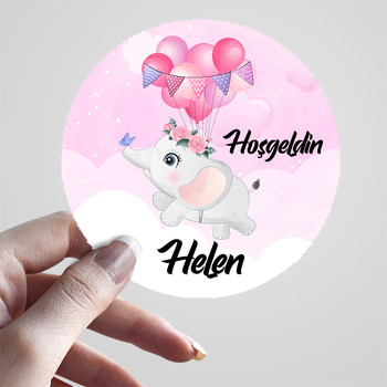 Uçan Sevimli Fil ile Pembe Balonlar Temalı Sticker