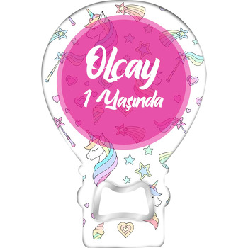 Unicorn Desenli Fonda Pembe Çerçeve Temalı Balon Magnet Açacak