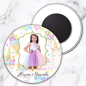 Unicorn Dondurma Temalı Resimli Daire Plastik Magnet