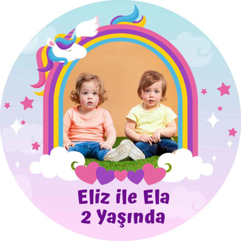 Unicorn İkiz Kız Temalı Akrilik Daire Magnet