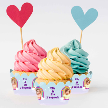 Unicorn İkiz Kız Temalı Cupcake Sargısı