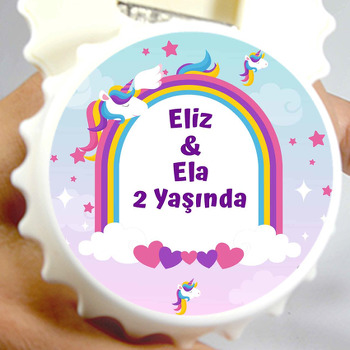 Unicorn İkiz Kız Temalı Kapak Şekilli Magnet Açacak