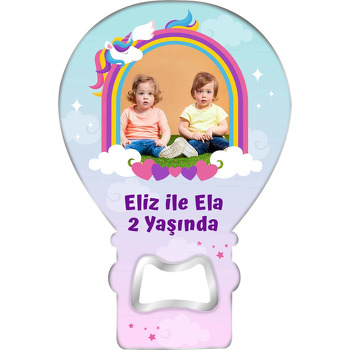 Unicorn İkiz Kız Temalı Resimli Balon Magnet Açacak