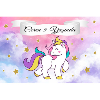 Unicorn ile Beyaz Flama Temalı Doğum Günü Afiş