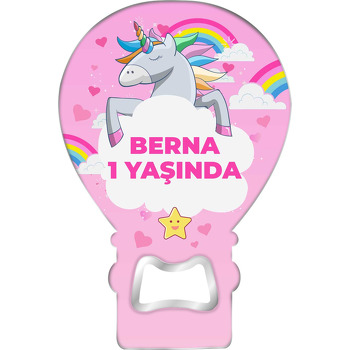 Unicorn ile Bulut Çerçeve Pembe Fon Temalı Balon Magnet Açacak