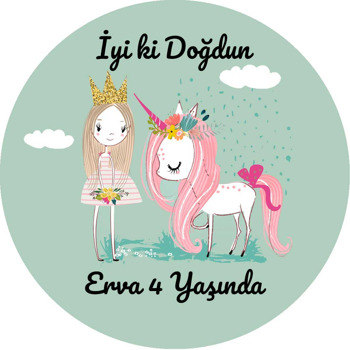 Unicorn ile Gold Taçlı Sevimli Prenses Temalı Sticker