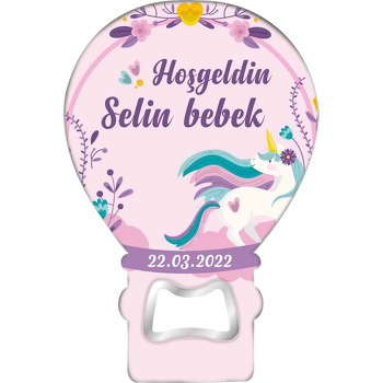 Unicorn ile Pembe Çiçekler Temalı Balon Magnet Açacak