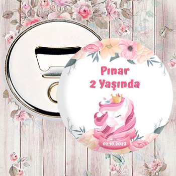 Unicorn ile Sarı Pembe Çiçekler Temalı Magnet Açacak