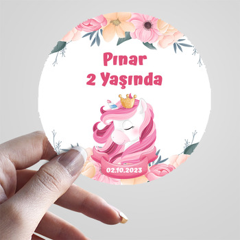 Unicorn ile Sarı Pembe Çiçekler Temalı Sticker