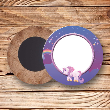 Unicorn Mor Temalı Ahşap Daire Magnet