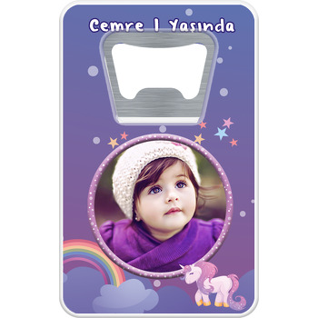 Unicorn Mor Temalı Dikdörtgen Magnet Açacak