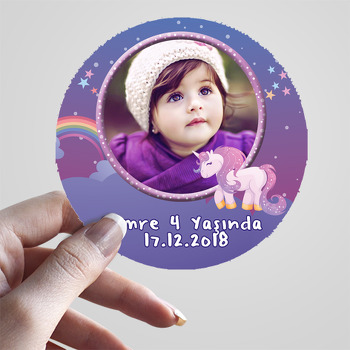 Unicorn Mor Temalı Resimli Sticker