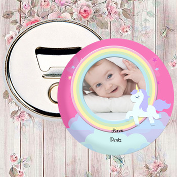 Unicorn Pink Temalı Fotoğraflı Magnet Açacak