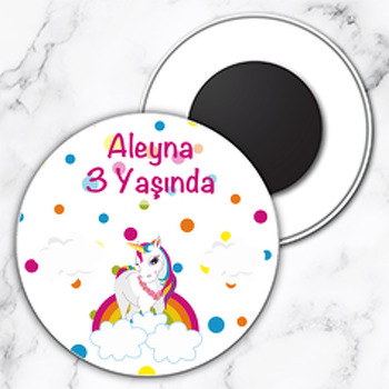 Unicorn Rainbow Temalı Daire Plastik Magnet