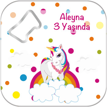 Unicorn Rainbow Temalı Kare Magnet Açacak