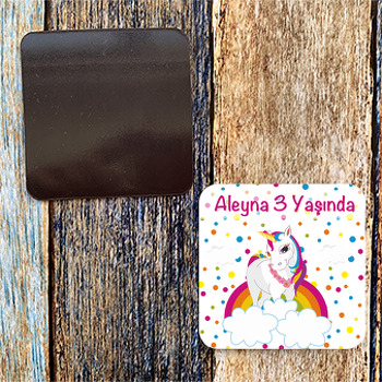 Unicorn Rainbow Temalı Kare Magnet