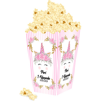 Unicorn Temalı Çiçekli  Popcorn Kutusu