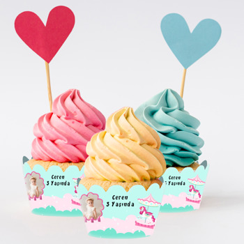 Unicorn ve Atlı Karınca Temalı Cupcake Sargısı