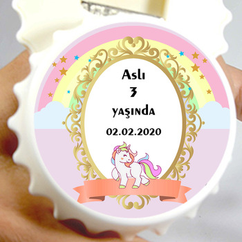 Unicorn ve Gökkuşağı Temalı Kapak Şekilli Magnet Açacak