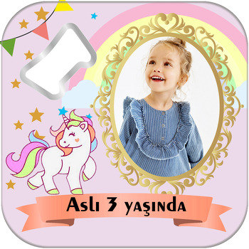 Unicorn ve Gökkuşağı Temalı Kare Magnet Açacak