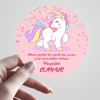 Unicorn ve Konfeti Pembe Fon Temalı Sticker