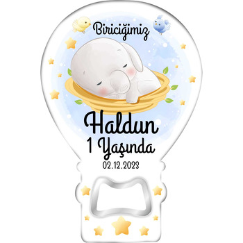 Uyuyan Erkek Bebek Fil ile Kuşlar Temalı Balon Magnet Açacak