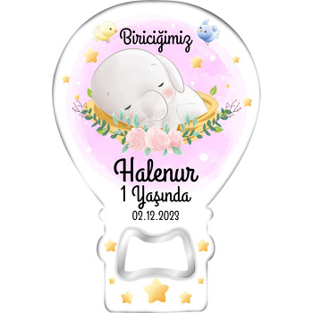 Uyuyan Kız Bebek Fil ile Kuşlar Temalı Balon Magnet Açacak