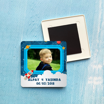 Uzay Temalı Kare Plastik Kare Magnet