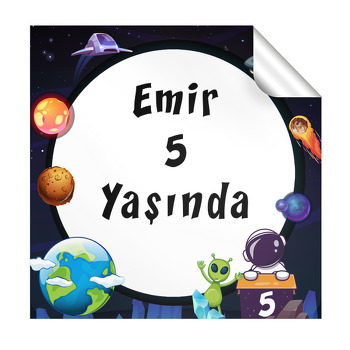 Uzayda Uzaylı ve Astronot Temalı Kare Etiket