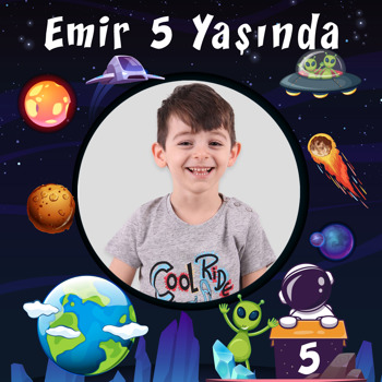 Uzayda Uzaylı ve Astronot Temalı Kare Parti Afiş