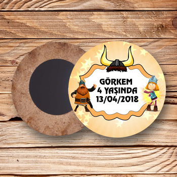 Vikingler Temalı Ahşap Daire Magnet