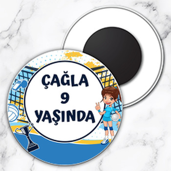 Voleybol Temalı Daire Plastik Magnet