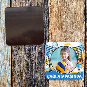 Voleybol Temalı Kare Doğum Günü Magnet