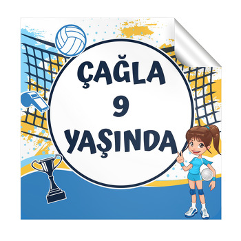 Voleybol Temalı Kare Etiket