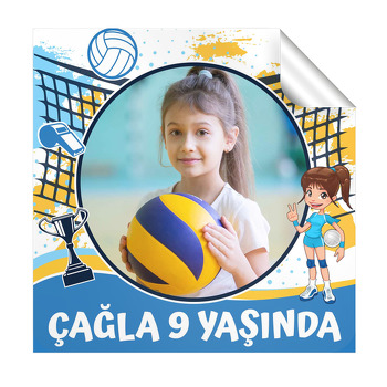 Voleybol Temalı Kare Etiket